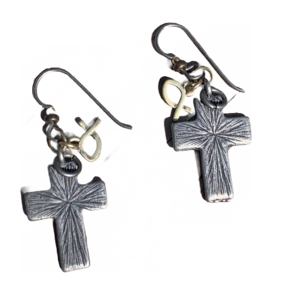 Cross and Fish earrings. Handmade